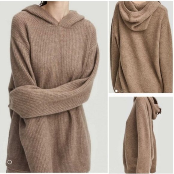 NAP Loungewear Sweaters - Nap Loungewear Oatmeal Hooded 100% Cashmere Waffle Knit Sweater - B18